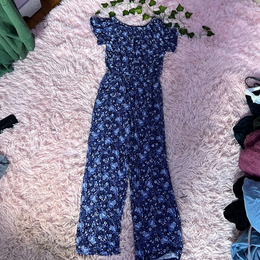 Blue floral jumpsuit, medium 8-10 kids